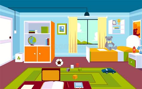 Child Room Vector Cartoon Illustration Of Kid Boy Bedroom Interior