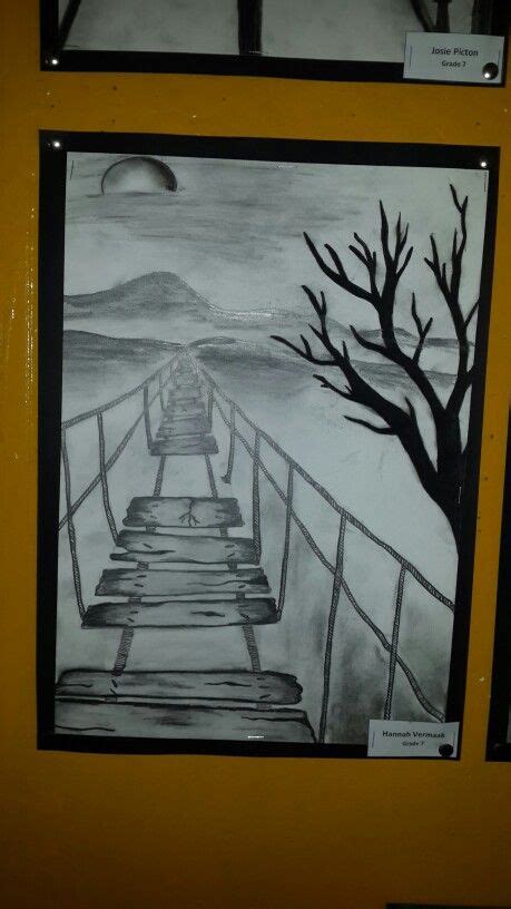 Grade 7 Charcoal And Pencil One Point Perspective Drawing By Hannah