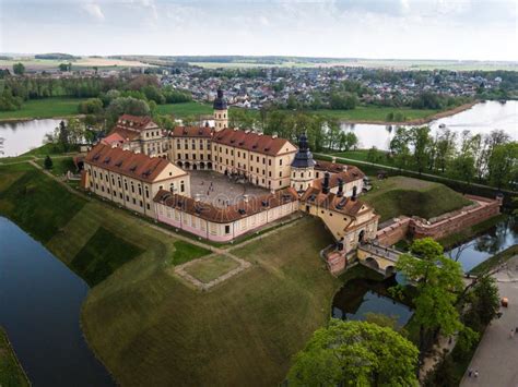 Aerial View Of Architectual Monument Nesvizh Castle In Belarus Stock