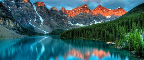 Download Wallpaper 2560x1080 Mountains Lake Reflection Trees Dual