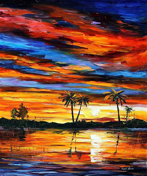 Sunset setting sun over the desert. TROPICAL SUNSET - Oil Painting | Free Shipping