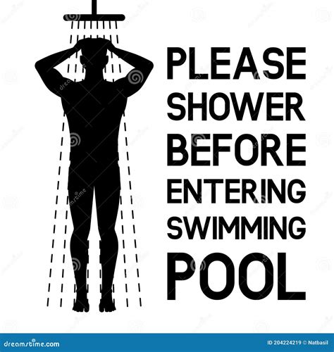 Man Taking Shower Sign Please Take Shower Before The Swimming Pool Stock Vector Illustration