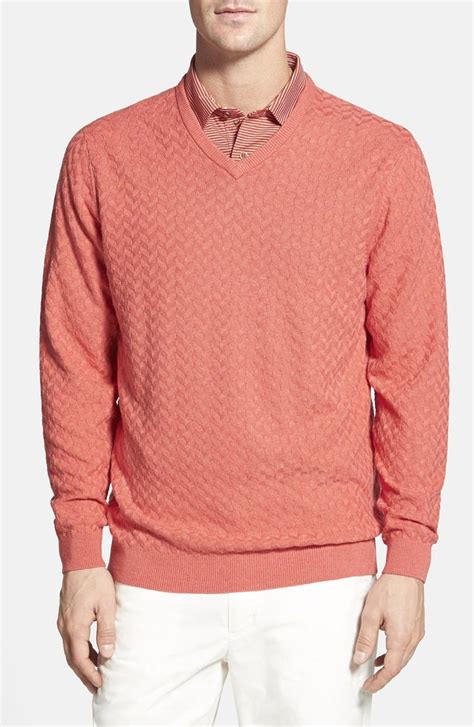 Cutter And Buck Mitchell Classic Fit Texture Knit V Neck Sweater Big