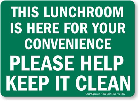 Please Keep Lunch Room Clean Signs Food Cafeteria Lunchroom Signs Sku