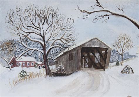 Vermont Covered Bridge In Winter Painting By Donna Walsh