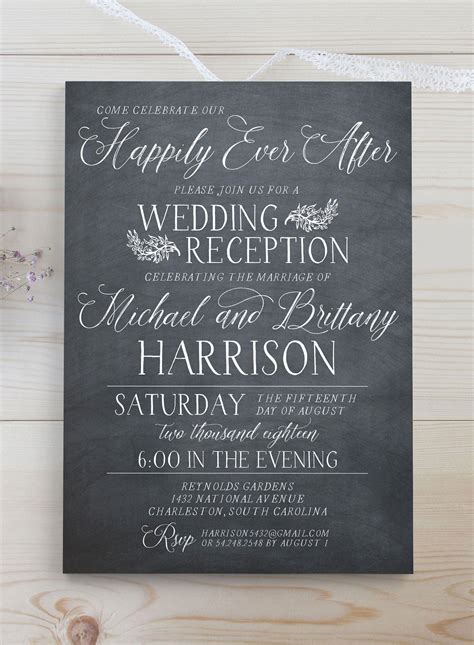 Custom Printed Or Printable Rustic Wedding Invitation Reception Only