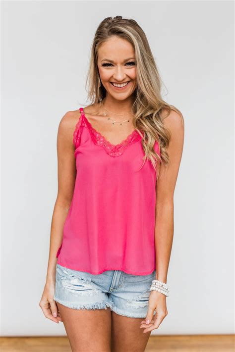 Fulfill My Wishes Lace Tank Top Hot Pink Lace Tank Top Tank Tops Lace Tank