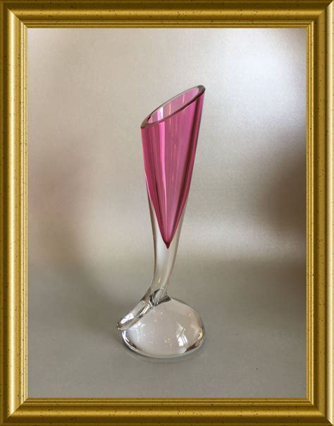 Vintage Cranberry Pink Crystal Cornucopia Vase Signed Val St Lambert In 2021 Pink Crystal