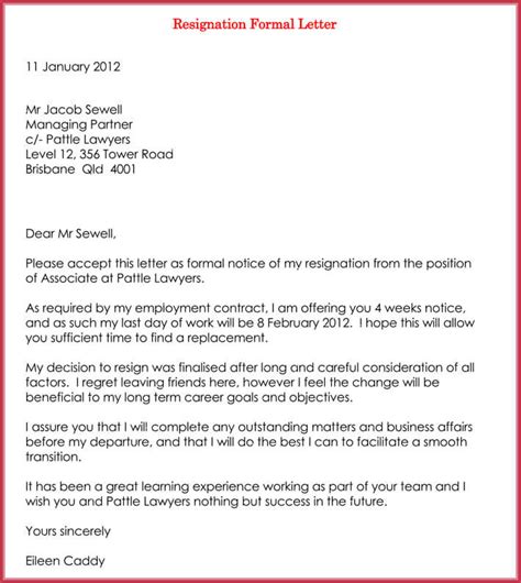 Samples Of Professional Resignation Letter Template Images And Photos