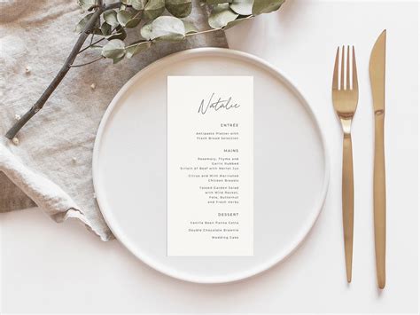 Wedding Menus With Name Card And Clip Custom Printed Modern Script