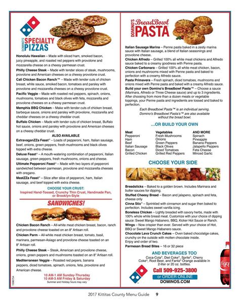 Dominos Printable Menu With Prices Web Order Pizza Pasta Sandwiches