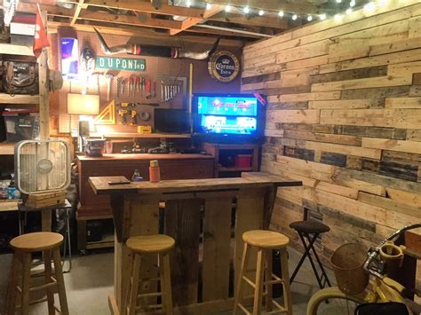 Garage Man Cave Pallet Wall And Bar Made Out Of Reclaimed Wood R
