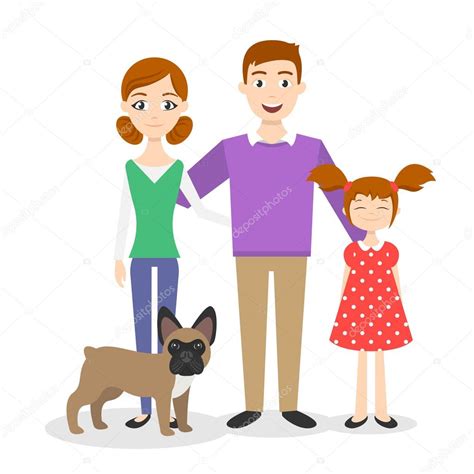 Retrato Familiar Mamá Papá Hija Y Familia Perro Bulldog Francés