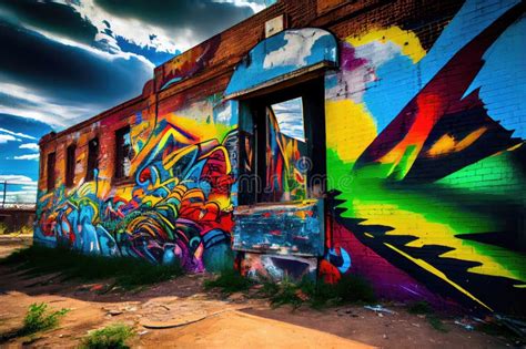 Urban Graffiti Art With Bright And Vibrant Colors On Abandoned