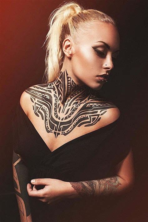 Blonde Hair In A Ponytail Chest Tattoos For Females Tribal Tattoo On