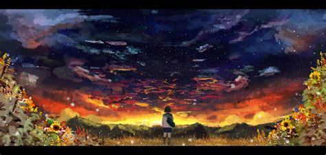 Free Download Original Scenic Seifuku Scenery Sky Stars Sunset Anime Hd Wallpaper X For