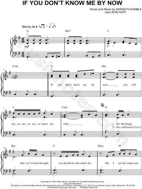 Harold Melvin And The Blue Notes If You Dont Know Me By Now Sheet Music Easy Piano In G