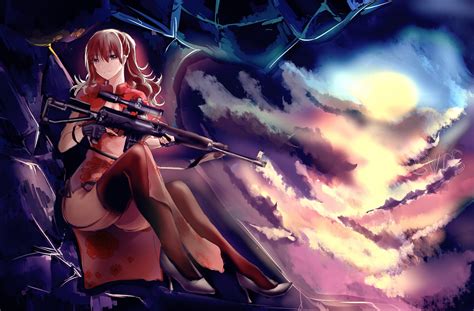 Fondos De Pantalla Pistola Pelo Largo Anime Chicas Anime Arma Rifle De Francotirador