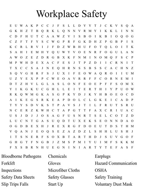 Workplace Safety Word Search Puzzles Printable