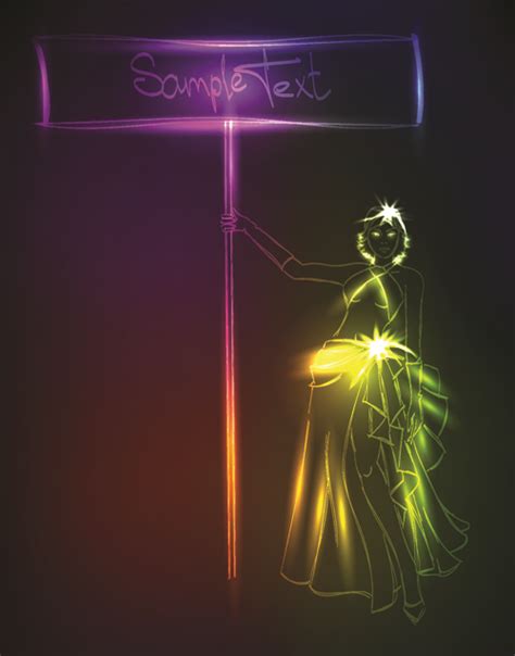 Set Of Ornate Neon Light Fashion Model Vector 01 Welovesolo