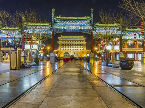 Puerta Ciudad Árboles Noche Luces Pekín China 1242x2688 Iphone 11