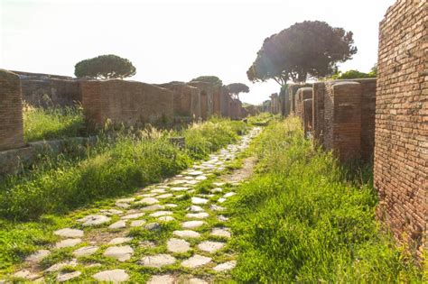 Ostia Antica Ruins Main Avenue That Crosses The Archeological Site