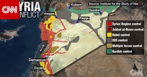 على الخريطة توزيع المناطق في سوريا بحسب الجهة التي تسيطر عليها Cnn