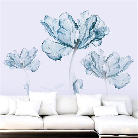 2pcs Large Blue Flower Diy Wall Sticker Art Stickers Vinyl Quote Decal