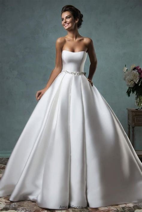 Amelia Sposa 2016 Strapless Wedding Dresses Satin Ball Gown Bridal Gowns With Beaded Sash And