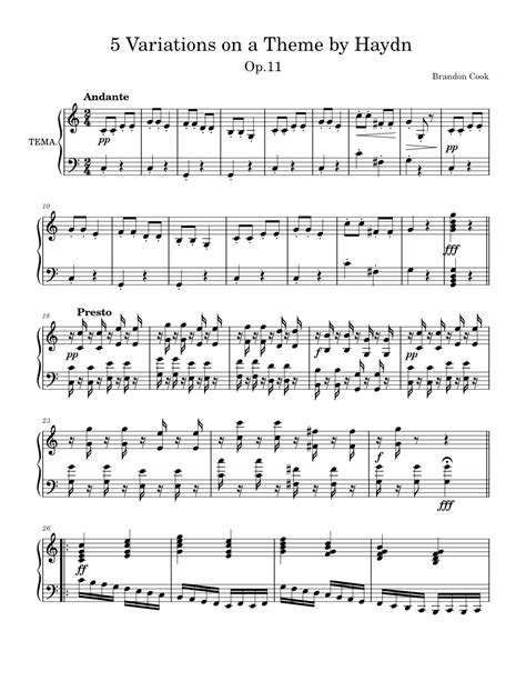 5 Variations On A Theme By Haydn Sheet Music For Piano Solo