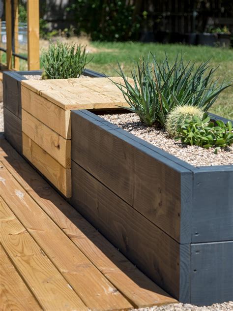 Now available in 36 high, these mahogany planter boxes come in 10, 20, 30, 40 and 50 gallons sizes that will fit up to five 5 gallon buckets in them. Make a Modern Planter and Bench Combo | HGTV