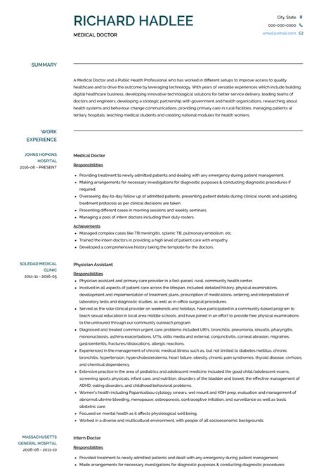 Medical graduate resume/ fresher doctor resume. Medical Doctor - Resume Samples and Templates | VisualCV