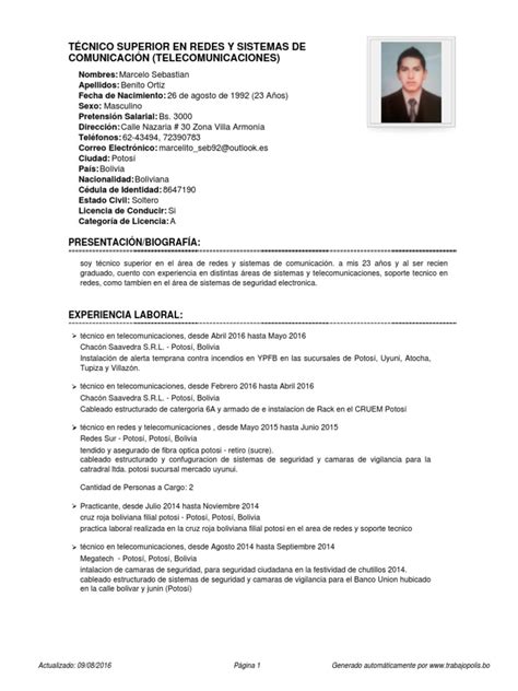 Tips para universitarios, graduados o sin estudios. Curriculum Vitae Marcelo | Bolivia | Telecomunicación