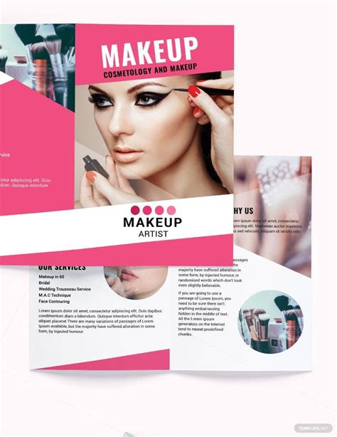 Makeup Artist Bi Fold Brochure Template In Illustrator Indesign Word