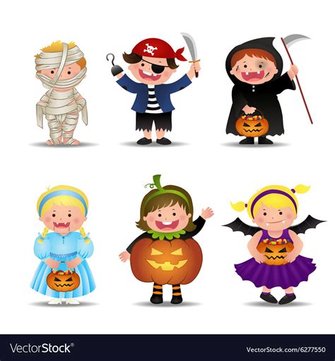 Cartoon Cute Halloween Kids In Trick Or Treat Vector Image
