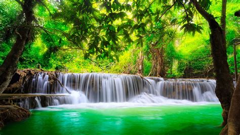 Beautiful Background Green River Waterfall In Kanchanaburi Thailand 4k