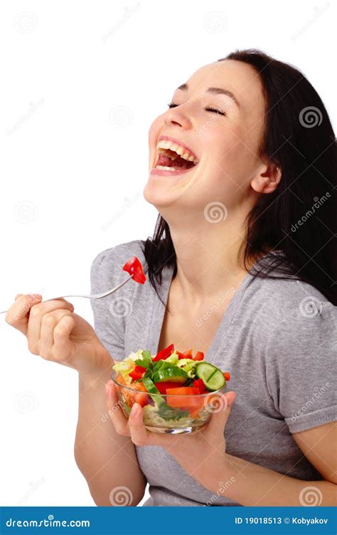 Young Attractive Woman Eats Vegetable Salad Stock Image Image Of