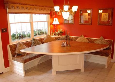 Its trestle base adds traditional appeal to your decor while its solid finish pairs perfectly with neutral wallpaper for a contrasting look. Corner Booth Dining Nooks And Booths Kitchen Bench With ...