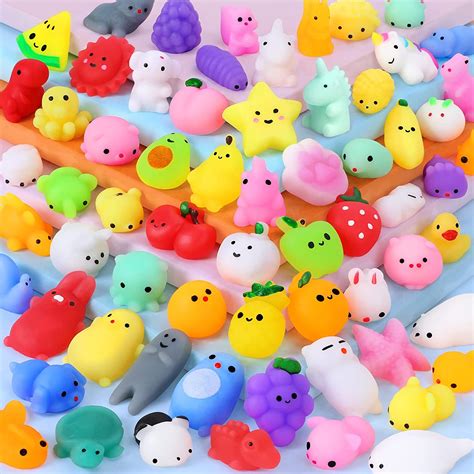 65pcs Mochi Squishy Toys For Kids Party Favors Fruit Animal