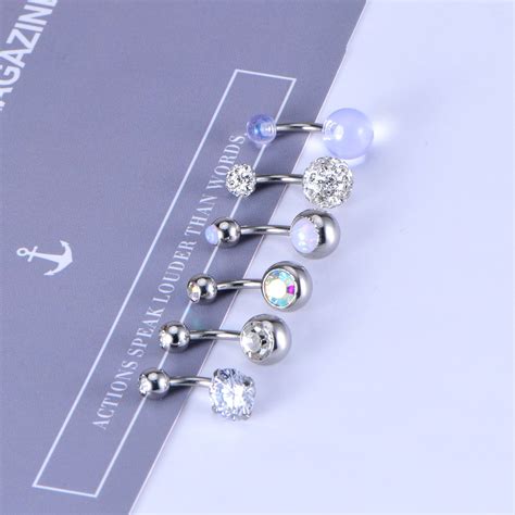 6 Pcs 14g Surgical Steel Belly Button Rings Navel Rings Opal Etsy