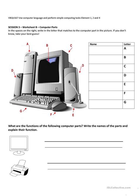 While each computer part has a unique function, they … Computer parts and their functions worksheet - Free ESL ...