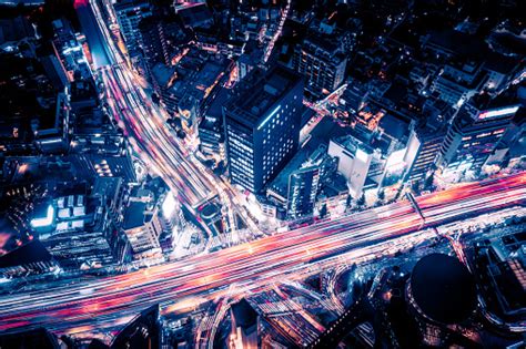 Aerial View Of Tokyo Highway At Night Stock Photo Download Image Now