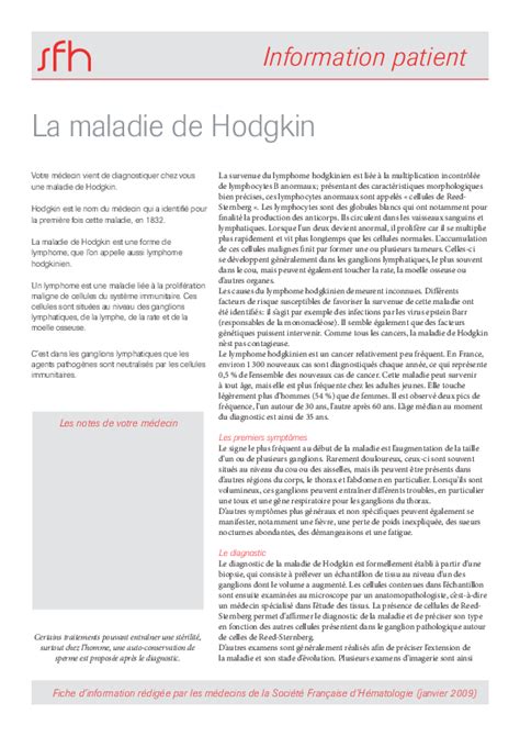 Fiche Info La Maladie De Hodgkin Dispositif Spécifique Régional Du