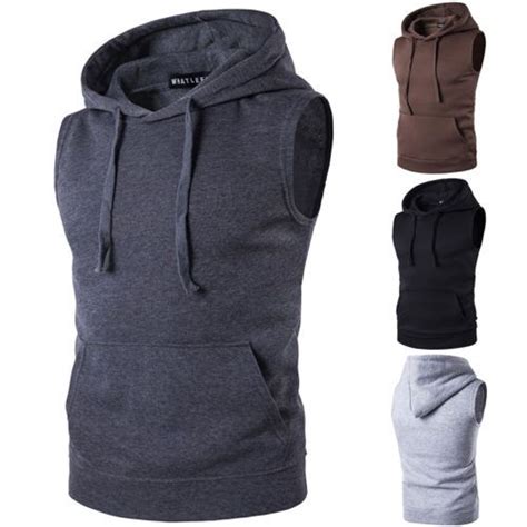 Men Sport Muscle Hoodie Tank Top Gym Fitness Workout Sleeveless Vest T