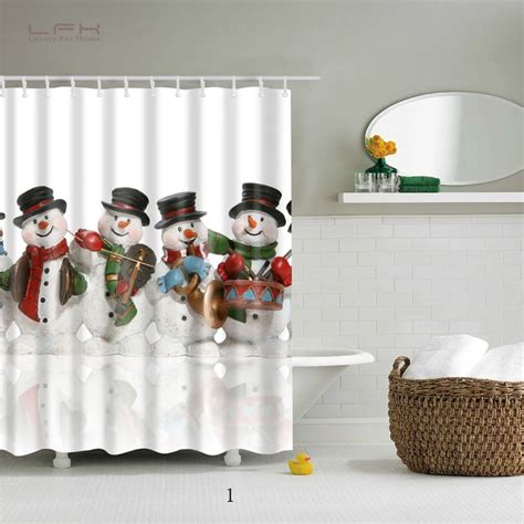 Lfh Santa Claus Shower Curtain Merry Christmas Pattern Waterproof