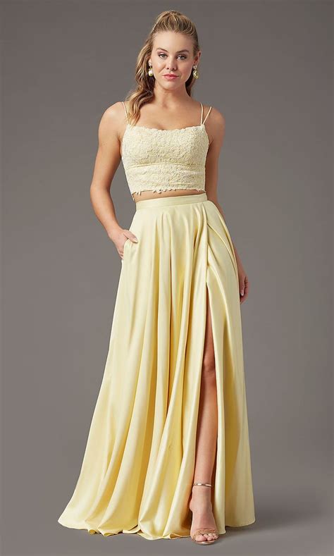 Pastel Two Piece Long Prom Dress Promgirl Prom Dresses Yellow Prom