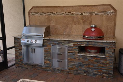 Outdoor Kitchen With Kamado Joe Solaire Gas Grill Fire Pit And