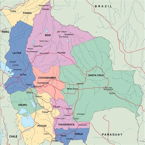 Bolivia Political Map Eps Illustrator Map Digital Maps Netmaps Uk