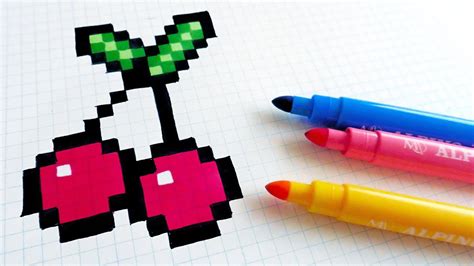 Comment dessiner un emoji kawaii. Handmade Pixel Art - How To Draw Cherries #pixelart - YouTube