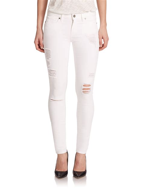 Paige Verdugo Distressed Ultra Skinny Jeans In White Lyst